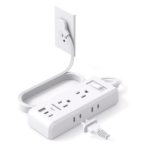 Flat Plug Power Strip, Ultra Thin Extension Cord, 6 Outlets 3 USB Ports